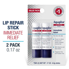 Aquaphor Lip Balm Repair Stick for Chapped Lips - 2pk/.34oz: Paraben-Free, Unflavored, Travel Size
