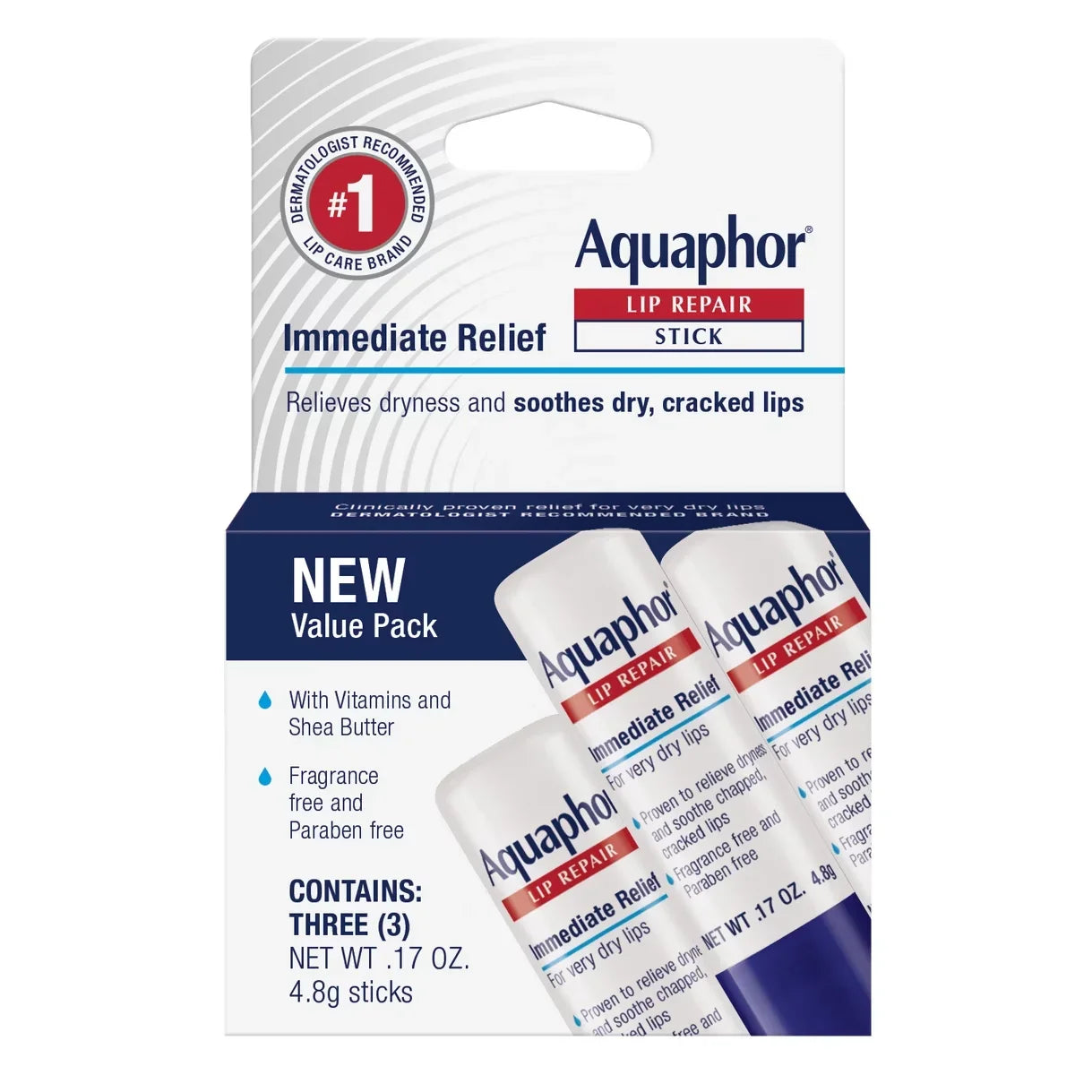 Aquaphor Lip Repair Stick - 3pk/0.51oz: Moisturizing, Clear Balm, Travel Size