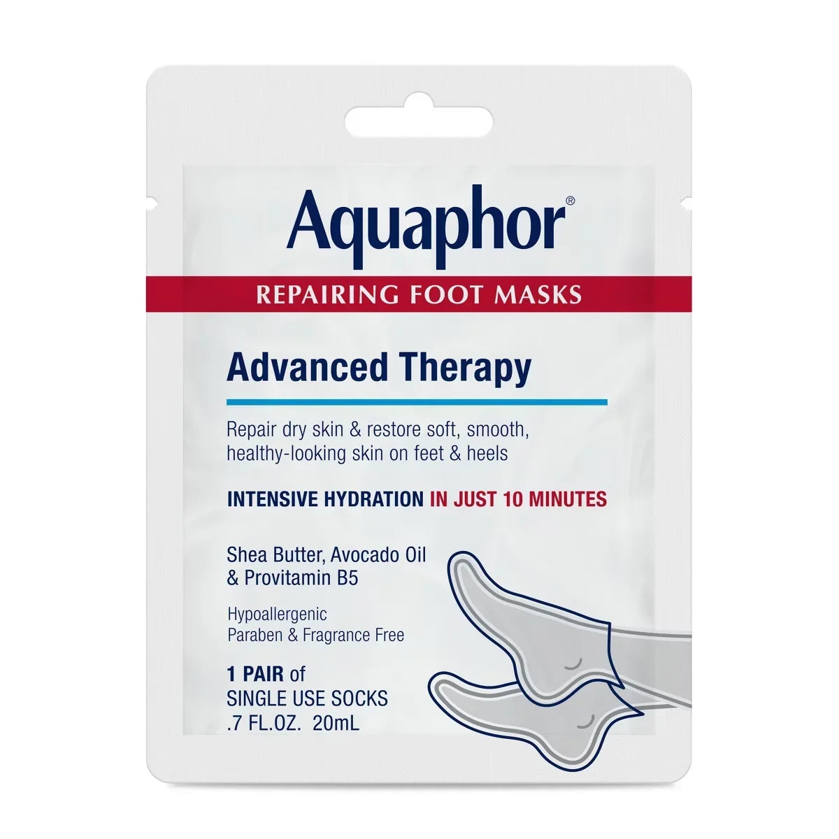 Aquaphor Advanced Therapy Repairing Foot Mask - 0.7 fl oz: Deep Hydration, Paraben-Free, Contains Shea Butter