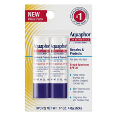 Aquaphor Lip Balm Repair Stick for Chapped Lips - SPF30 - 2pk/.34oz: Nourishing, Clear, Balm, Travel Size